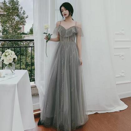 Grey Bridesmaid Dress, Spring, Fairy Long..