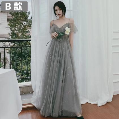 Grey Bridesmaid Dress, Spring, Fairy Long..