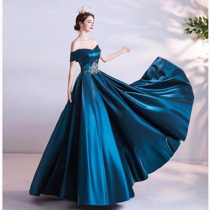 Off-the-shoulder Evening Dress, Phantom Blue Prom..