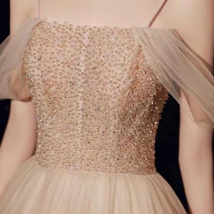 Spaghetti Strap Party Dresses, Champagne Beaded..