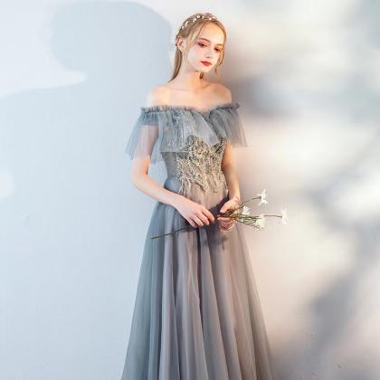 Gray Party Dresses, Off Shoulder Prom..