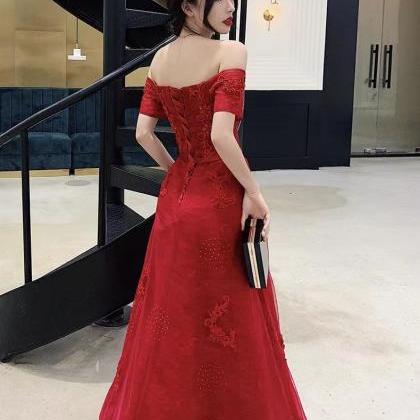 Red Evening Dress, Off Shoulder Prom Dress,..