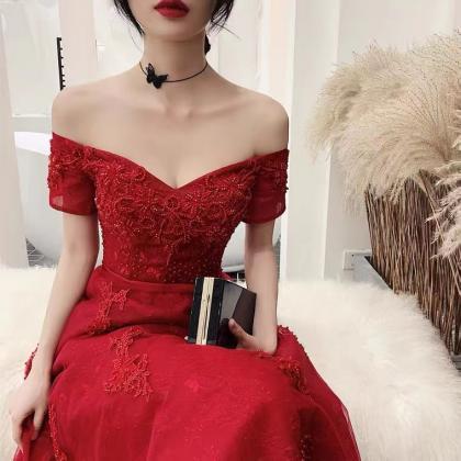 Red Evening Dress, Off Shoulder Prom Dress,..