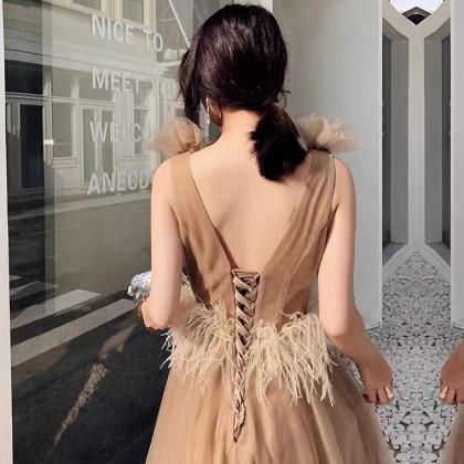 Long Champagne Evening Dress, Sexy Party Dress,..
