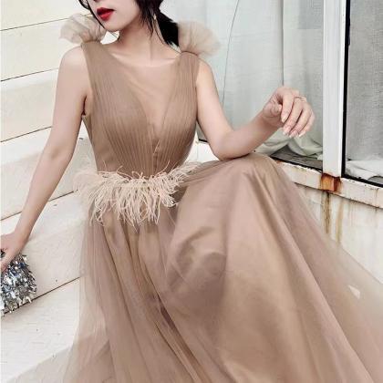 Long Champagne Evening Dress, Sexy Party Dress,..