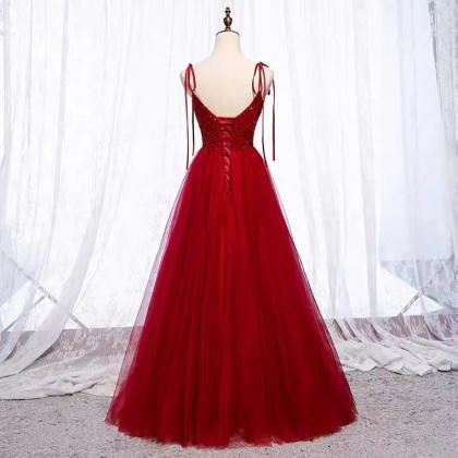 Long Red Birthday Party Dress, Sexy Evening Dress..