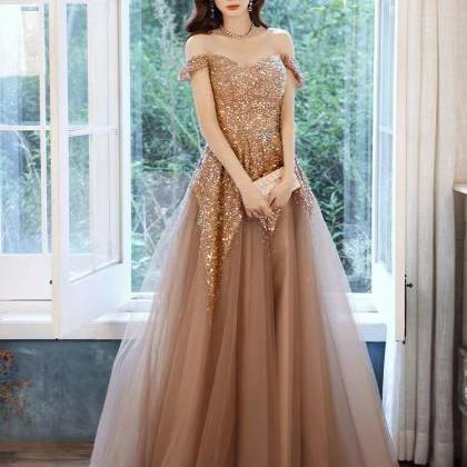 Gold Quality Evening Dress, , Sequins Prom..