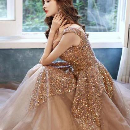 Gold Quality Evening Dress, , Sequins Prom..