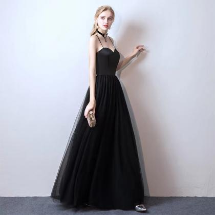 Long Black Dress, Straps Prom Dress, Birthday..
