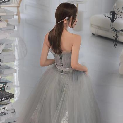 Elegant Prom Dress, Strapless Birthday Dress,gray..