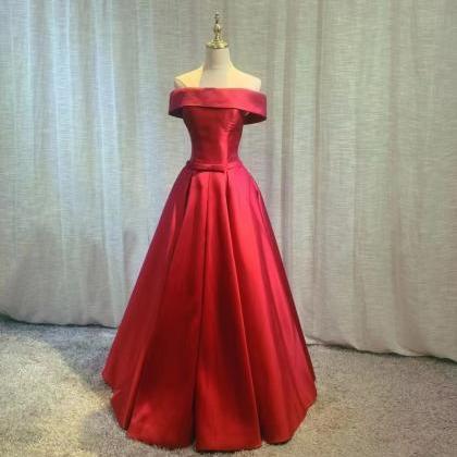 Red/pink Evening Dress , Satin Prom Dress, Off..