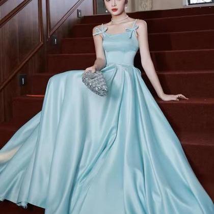 Blue Evening Dress, Cute Party Dress, Fairy Satin..