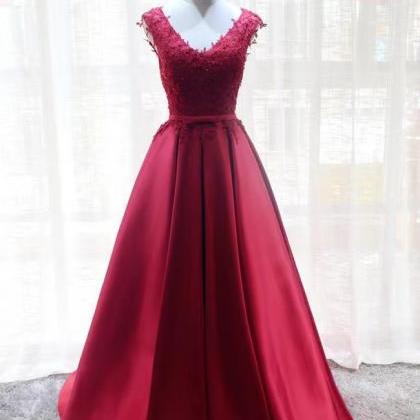 Red Party Dress,v-neck Evening Dress,elegant Satin..