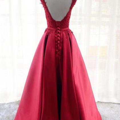 Red Party Dress,v-neck Evening Dress,elegant Satin..