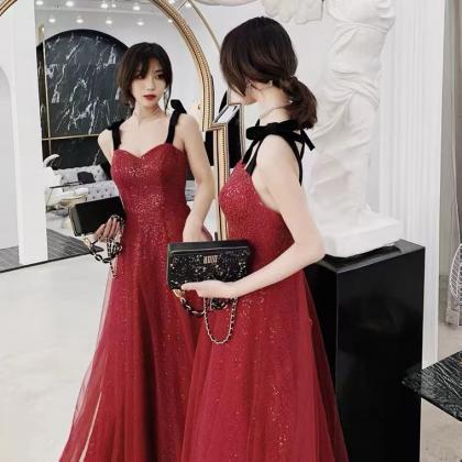 Spaghetti Strap Evening Dress,red Prom..