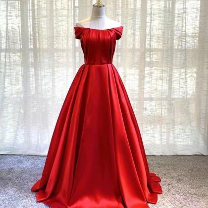 Red evening dress, off shoulder pro..