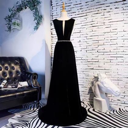 O-neck Prom Dress,black Party Dress,velvet Formal..