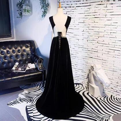 O-neck Prom Dress,black Party Dress,velvet Formal..