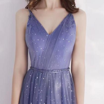 V-neck Prom Dress,blue Party Dress,dream Evening..
