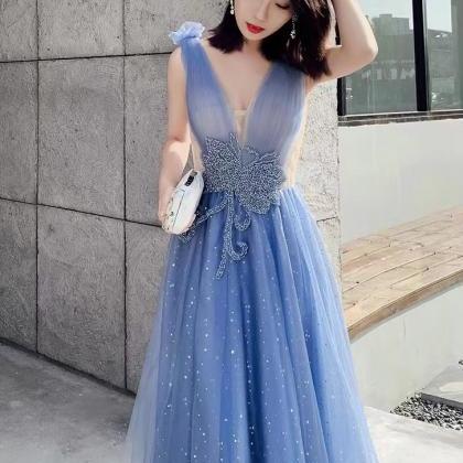 V-neck Prom Dress,blue Party Dress,fairy Birthday..