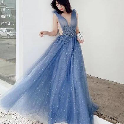 V-neck Prom Dress,blue Party Dress,fairy Birthday..