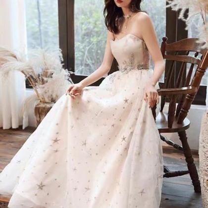 Strapless Prom Dress,white Party Dress,custom Made