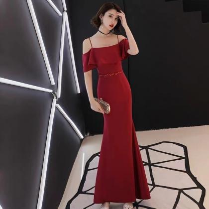 Spaghetti Strap Prom Dress, Sexy Evening Dress,red..