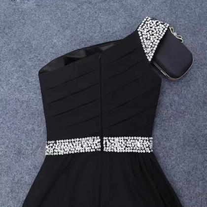 One Shoulder Prom Dress, Sexy Evening Dress,black..