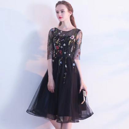 Black Midi Dress,embroidered Party Dress,chic..