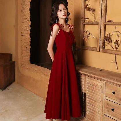 Red Evening Dress,cute Birthday Dress,spaghetti..