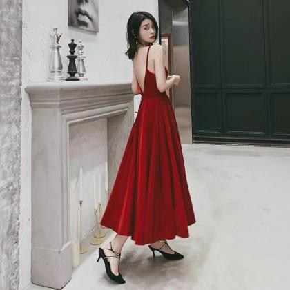Red Evening Dress,cute Birthday Dress,spaghetti..