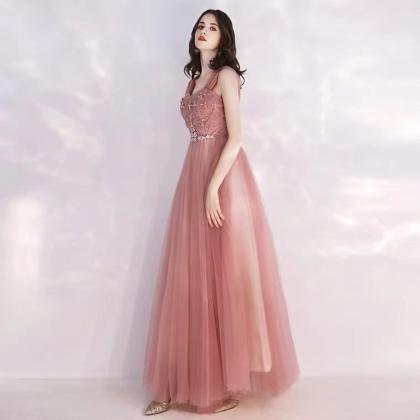 Spaghetti Strap Dress Evening Dress, Pink Prom..
