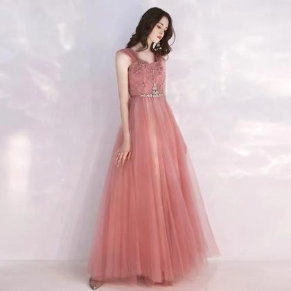 Spaghetti Strap Dress Evening Dress, Pink Prom..