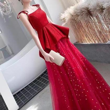 Red Evening Dress,, Spaghetti Strap Party..
