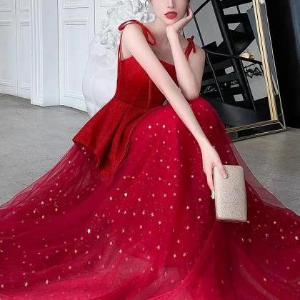 Red Evening Dress,, Spaghetti Strap Party..