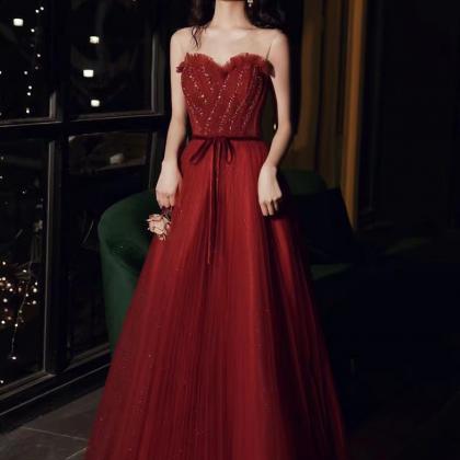 Charming Evening Dress,,sleeveless Prom Dress,red..