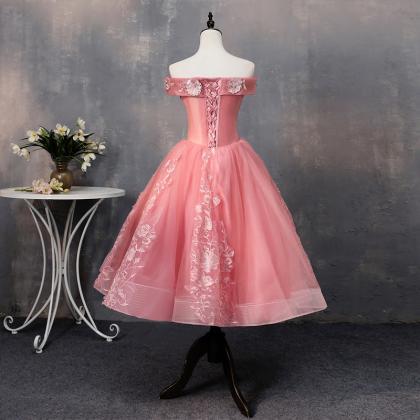Pink Party Dress,tea Length Sweetheart Homecoming..