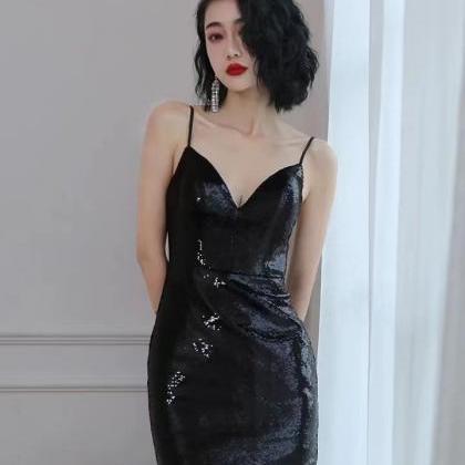 Spaghetti Strap Party Dress,black Dress ,sexy..