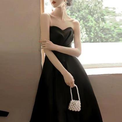 Black Party Dress, Strapless Dress,satin..