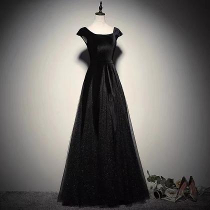 Black Dress, Elegant Formal Dress, Cap Sleeve..