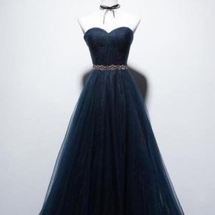 Navy Blue Tulle Prom Dress,charming Formal Gown,..