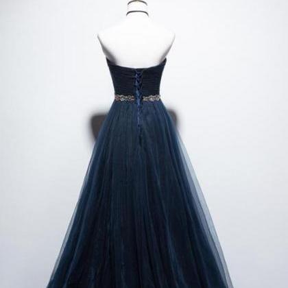Navy Blue Tulle Prom Dress,charming Formal Gown,..