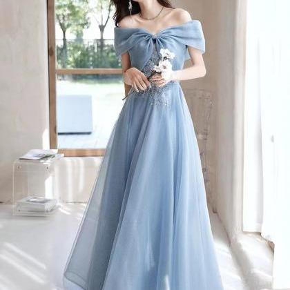 Blue Prom Dress,off Shoulder Evening Dress,fairy..