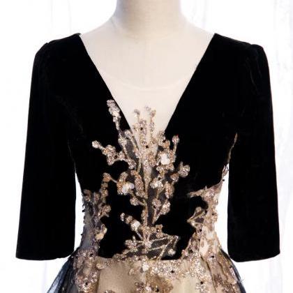 Black Dress, Long Fairy Elegant Dress T,emperament..