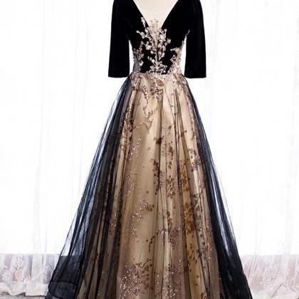 Black Dress, Long Fairy Elegant Dress T,emperament..