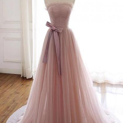 Strapless Blush Pink Tulle Prom Dress, Princess..