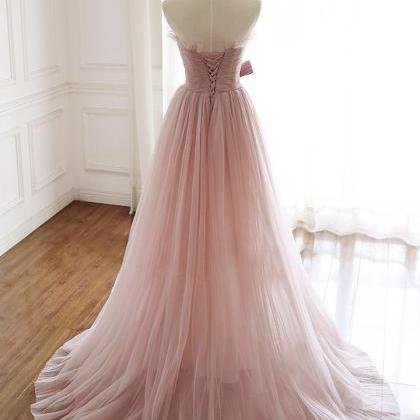 Strapless Blush Pink Tulle Prom Dress, Princess..