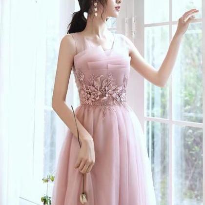 V-neck party dress, pink prom dress..