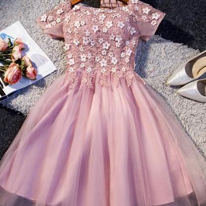 Cute Pink Tulle Short Homecoming Dress, Tulle..