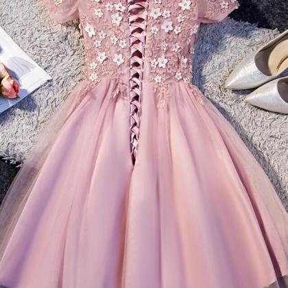 Cute Pink Tulle Short Homecoming Dress, Tulle..